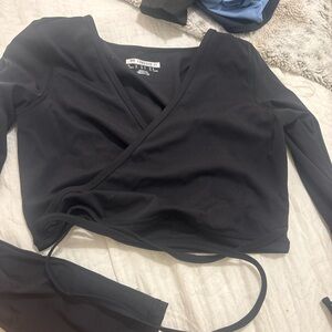 Forever 21 Black Long Sleeve Wrap Blouse